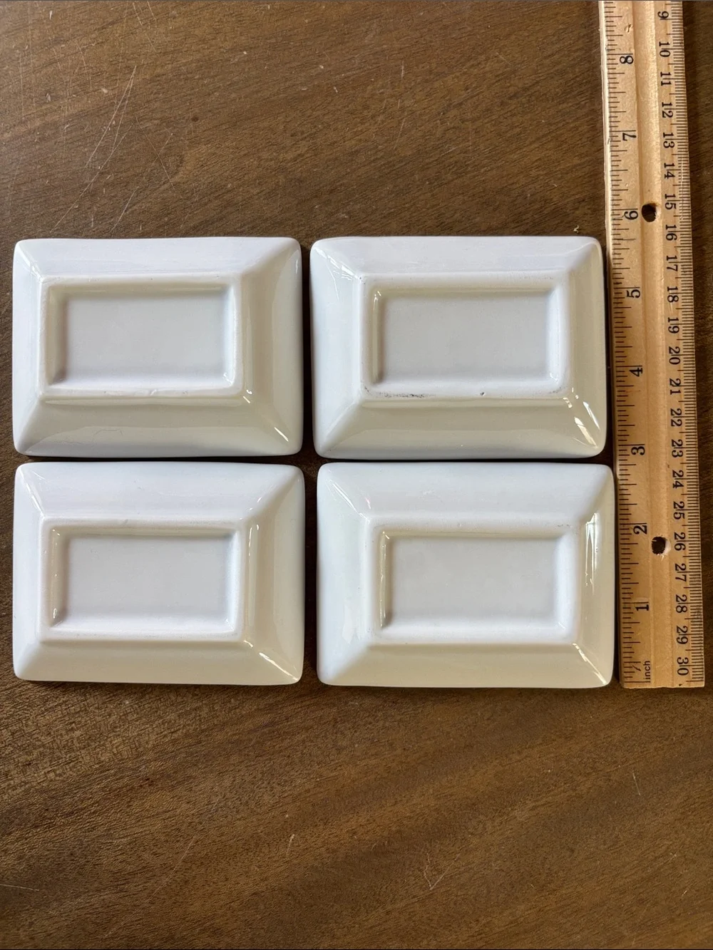 Set of 4 Orange & White Sushi spy/wasabi Dishes 2.5x1.75”